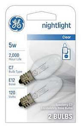GE 27979 Night Light Bulb, 5 W, E12 Candelabra Lamp Base, C7 Lamp